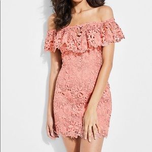 GUESS ALLA CROCHET OFF-THE-SHOULDER DRESS